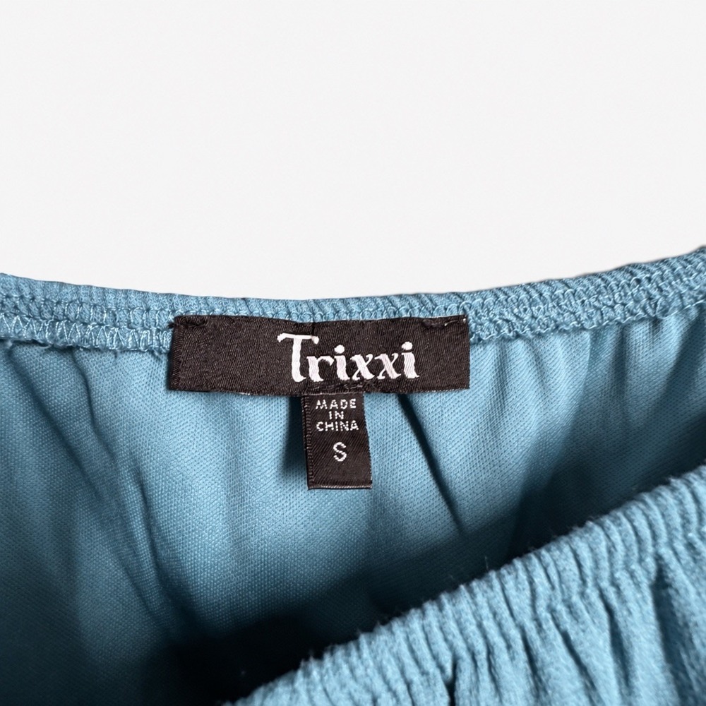Trixxi Maxi Dress S Teal Smocked Puff Sleeve Tiered Boho Cottagecore Fairycore - Picture 4 of 15